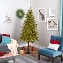 7ft. Pre-Lit Wyoming Alpine Artificial Christmas Tree, Clear LED Lights -Christmas Designers Store D255845S 7