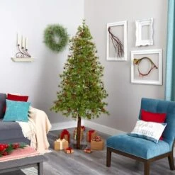 7ft. Pre-Lit Wyoming Alpine Artificial Christmas Tree, Clear LED Lights -Christmas Designers Store D255845S 8