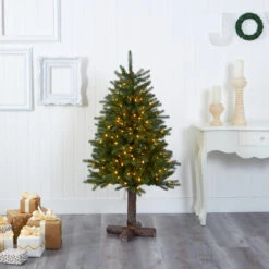 5ft. Pre-Lit Napa Valley Pine Artificial Christmas Tree With Warm White LED Lights On A Faux Wood Stand -Christmas Designers Store D255907S 5
