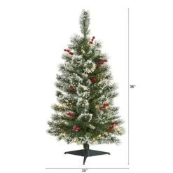 3ft. Pre-Lit Frosted Swiss Pine & Berries Artificial Christmas Tree With Clear LED Lights 12 3ft. Pre-Lit Frosted Swiss Pine & Berries Artificial Christmas Tree With Clear LED Lights -Christmas Designers Store D255945S 2