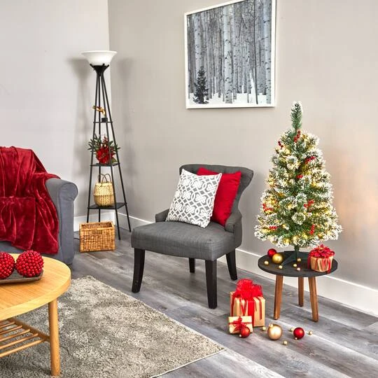 3ft. Pre-Lit Frosted Swiss Pine & Berries Artificial Christmas Tree With Clear LED Lights 9 3ft. Pre-Lit Frosted Swiss Pine & Berries Artificial Christmas Tree With Clear LED Lights - Image 7