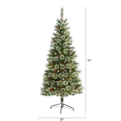 6ft. Pre-Lit Frosted Swiss Pine & Berries Artificial Christmas Tree With Clear LED Lights -Christmas Designers Store D255948S 2