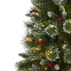 6ft. Pre-Lit Frosted Swiss Pine & Berries Artificial Christmas Tree With Clear LED Lights -Christmas Designers Store D255948S 3