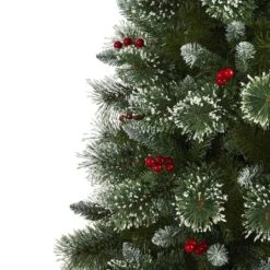 6ft. Pre-Lit Frosted Swiss Pine & Berries Artificial Christmas Tree With Clear LED Lights -Christmas Designers Store D255948S 4