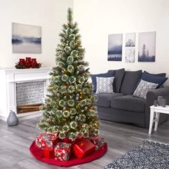 6ft. Pre-Lit Frosted Swiss Pine & Berries Artificial Christmas Tree With Clear LED Lights -Christmas Designers Store D255948S 7