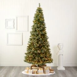 9ft. Pre-Lit Wisconsin Slim Snow Tip Pine Artificial Christmas Tree With Clear LED Lights 15 9ft. Pre-Lit Wisconsin Slim Snow Tip Pine Artificial Christmas Tree With Clear LED Lights -Christmas Designers Store D255955S 5