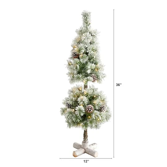 3ft. Pre-Lit Flocked Artificial Christmas Tree Topiary, Warm White LED Lights 9 3ft. Pre-Lit Flocked Artificial Christmas Tree Topiary, Warm White LED Lights - Image 7