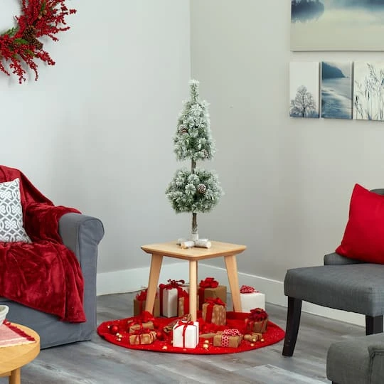 3ft. Pre-Lit Flocked Artificial Christmas Tree Topiary, Warm White LED Lights 8 3ft. Pre-Lit Flocked Artificial Christmas Tree Topiary, Warm White LED Lights - Image 6