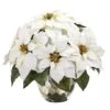 14" White Poinsettia Arrangement In Designer Silver Bowl -Christmas Designers Store D292864S 11