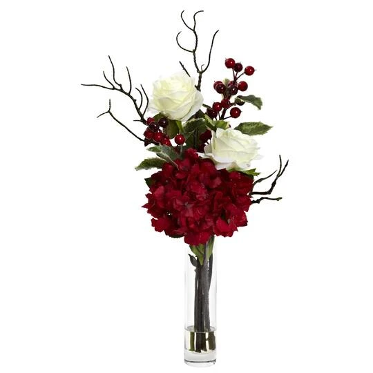 19.5" Merry Christmas Rose & Hydrangea Arrangement 4 19.5" Merry Christmas Rose & Hydrangea Arrangement - Image 2