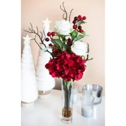 19.5" Merry Christmas Rose & Hydrangea Arrangement 13 19.5" Merry Christmas Rose & Hydrangea Arrangement -Christmas Designers Store D292871S 14