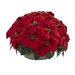 14" Red Poinsettia Plant In Stone Planter 5 14" Red Poinsettia Plant In Stone Planter -Christmas Designers Store D292901S 1 1