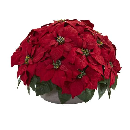 14" Red Poinsettia Plant In Stone Planter 3 14" Red Poinsettia Plant In Stone Planter