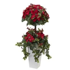 4ft. Poinsettia Berry Topiary With Decorative Planter