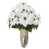 27" White Poinsettia Arrangement In Silver Cylinder Vase -Christmas Designers Store D322329S 1