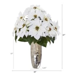 27" White Poinsettia Arrangement In Silver Cylinder Vase 7 27" White Poinsettia Arrangement In Silver Cylinder Vase -Christmas Designers Store D322329S 2