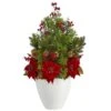 2.5ft. Poinsettia, Boxwood & Succulent Arrangement In White Vase 2 2.5ft. Poinsettia, Boxwood & Succulent Arrangement In White Vase -Christmas Designers Store D322362S 1
