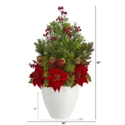 2.5ft. Poinsettia, Boxwood & Succulent Arrangement In White Vase -Christmas Designers Store D322362S 2
