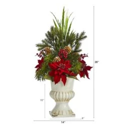 2ft. Poinsettia, Grass & Succulent Arrangement In White Urn 8 2ft. Poinsettia, Grass & Succulent Arrangement In White Urn -Christmas Designers Store D322363S 2