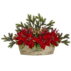 18'' Poinsettia, Succulent & Pine Plant In Decorative Vase -Christmas Designers Store D322373S 1 1