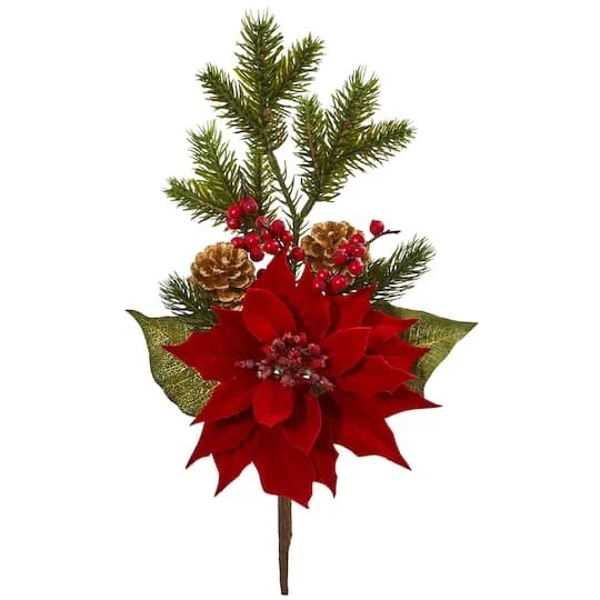 Red Poinsettia, Berry & Pine Pick, 6ct. 4 Red Poinsettia, Berry & Pine Pick, 6ct. - Image 2