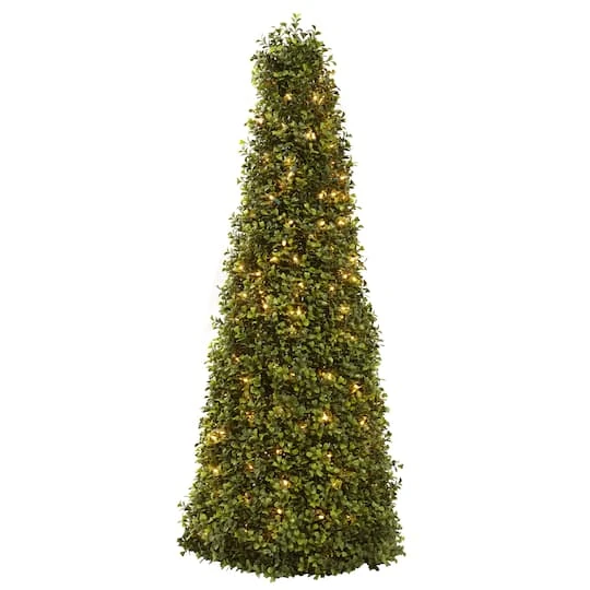 3t. Pre-Lit Boxwood Cone Artificial Christmas Tree, Clear Lights 4 3t. Pre-Lit Boxwood Cone Artificial Christmas Tree, Clear Lights - Image 2