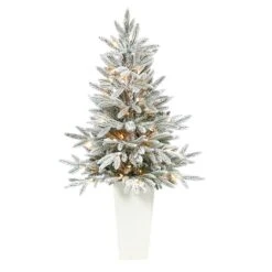 3.5ft. Pre-Lit Flocked Manchester Spruce Christmas Tree In White Planter 10 3.5ft. Pre-Lit Flocked Manchester Spruce Christmas Tree In White Planter -Christmas Designers Store D322561S 1 1