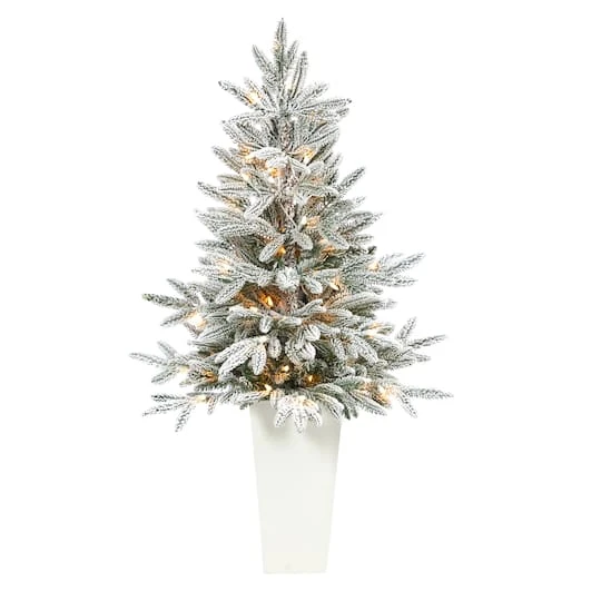 3.5ft. Pre-Lit Flocked Manchester Spruce Christmas Tree In White Planter 3 3.5ft. Pre-Lit Flocked Manchester Spruce Christmas Tree In White Planter