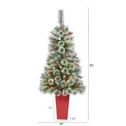 4ft. Pre-Lit Potted Frosted Swiss Pine Artificial Christmas Tree With Berries, Clear LED Lights -Christmas Designers Store D322575S 2