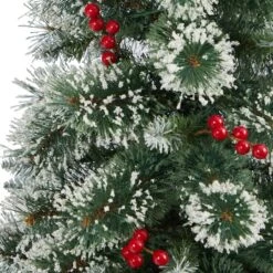 4ft. Pre-Lit Potted Frosted Swiss Pine Artificial Christmas Tree With Berries, Clear LED Lights -Christmas Designers Store D322575S 5