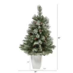 3.5ft. Unlit Snowed French Alps Mountain Pine Artificial Christmas Tree With Pinecones In Metal Planter 9 3.5ft. Unlit Snowed French Alps Mountain Pine Artificial Christmas Tree With Pinecones In Metal Planter -Christmas Designers Store D322580S 2