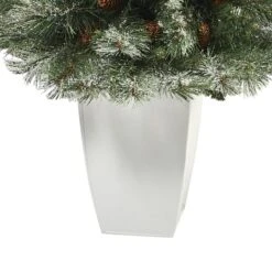 3.5ft. Unlit Snowed French Alps Mountain Pine Artificial Christmas Tree With Pinecones In Metal Planter 11 3.5ft. Unlit Snowed French Alps Mountain Pine Artificial Christmas Tree With Pinecones In Metal Planter -Christmas Designers Store D322580S 4