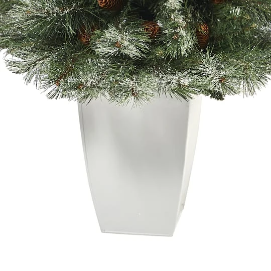 3.5ft. Unlit Snowed French Alps Mountain Pine Artificial Christmas Tree With Pinecones In Metal Planter 7 3.5ft. Unlit Snowed French Alps Mountain Pine Artificial Christmas Tree With Pinecones In Metal Planter - Image 5