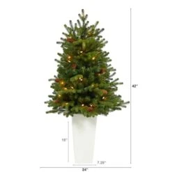 3.5ft. Pre-Lit Yukon Mountain Fir Artificial Christmas Tree In White Planter, Clear Lights 13 3.5ft. Pre-Lit Yukon Mountain Fir Artificial Christmas Tree In White Planter, Clear Lights -Christmas Designers Store D322643S 2