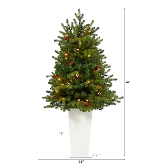 3.5ft. Pre-Lit Yukon Mountain Fir Artificial Christmas Tree In White Planter, Clear Lights 7 3.5ft. Pre-Lit Yukon Mountain Fir Artificial Christmas Tree In White Planter, Clear Lights - Image 5