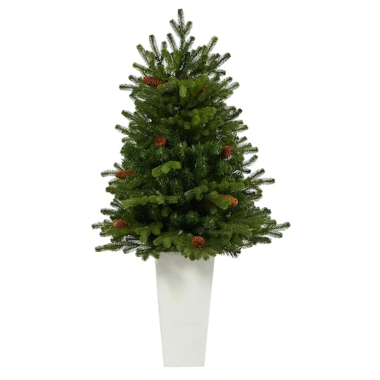 3.5ft. Pre-Lit Yukon Mountain Fir Artificial Christmas Tree In White Planter, Clear Lights 6 3.5ft. Pre-Lit Yukon Mountain Fir Artificial Christmas Tree In White Planter, Clear Lights - Image 4