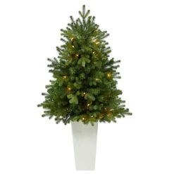 3.5ft. Pre-Lit Washington Fir Artificial Christmas Tree In Tower Planter, Clear Lights