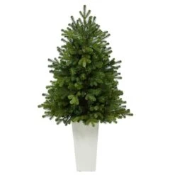 3.5ft. Pre-Lit Washington Fir Artificial Christmas Tree In Tower Planter, Clear Lights -Christmas Designers Store D322672S 3