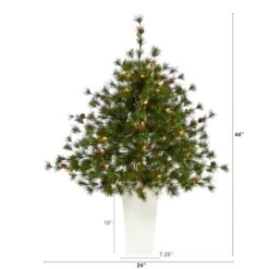3.5ft. Pre-Lit Colorado Mountain Pine Artificial Christmas Tree In White Tower Planter, Clear Lights -Christmas Designers Store D322746S 2