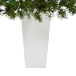 3.5ft. Pre-Lit Colorado Mountain Pine Artificial Christmas Tree In White Tower Planter, Clear Lights -Christmas Designers Store D322746S 6
