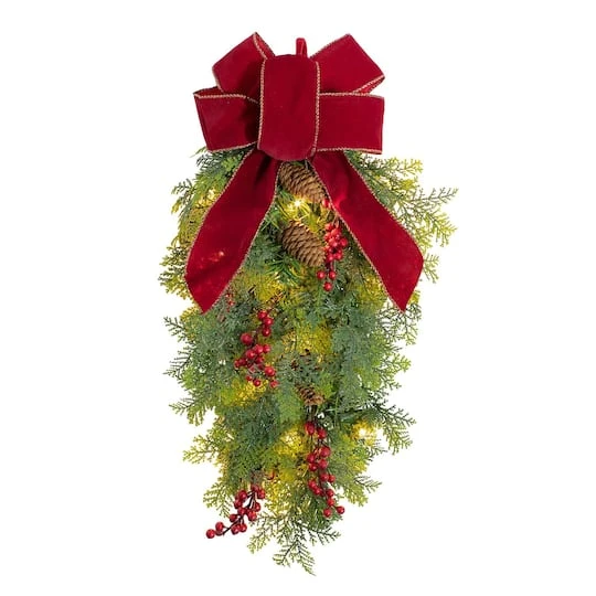 Haute Decor 20" Pre-lit Classic Christmas Chairback Swag 3 Haute Decor 20" Pre-lit Classic Christmas Chairback Swag