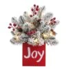 14" LED Joy Frosted Greenery In Red Wood Container -Christmas Designers Store D349450S 1