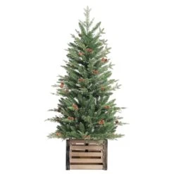 4ft. Pre-Lit Asheville Fir Artificial Christmas Tree With Wooden Crate Base, Clear Lights -Christmas Designers Store D349522S 2