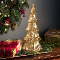 Gold Lighted Faux Mercury Glass Tabletop Tree -Christmas Designers Store D349540S 2