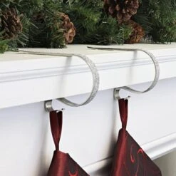 Original MantleClip® Silver Glitter Stocking Holders, 2ct. -Christmas Designers Store D349579S 2