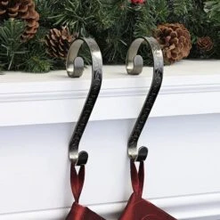 Haute Decor Stocking Scroll® Holly Embossed Antique Brass Stocking Holders, 2ct. -Christmas Designers Store D349631S 2