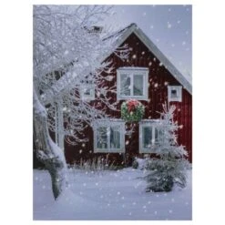 Northlight LED Lighted Red Snowy Barn House Christmas Wall Art