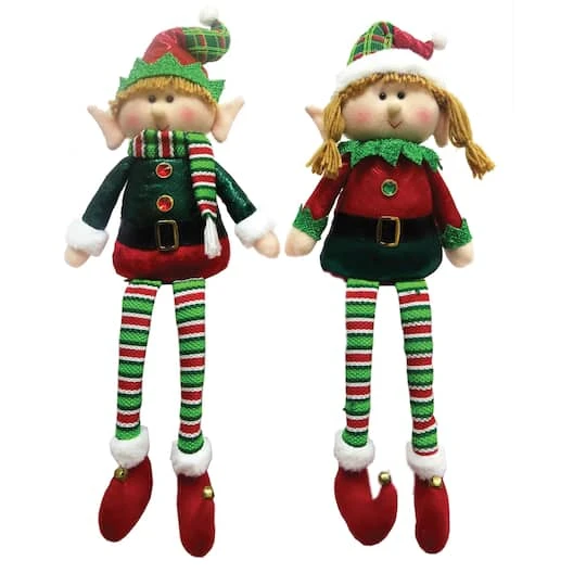 Santa's Workshop 19" Sitting Elves, Set Of 2 4 Santa's Workshop 19" Sitting Elves, Set Of 2 - Image 2