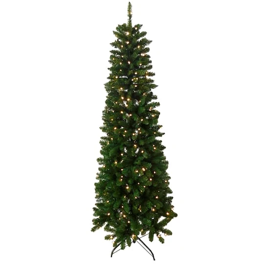 6.5ft. Pre-Lit PVC Slim Artificial Tree 4 6.5ft. Pre-Lit PVC Slim Artificial Tree - Image 2