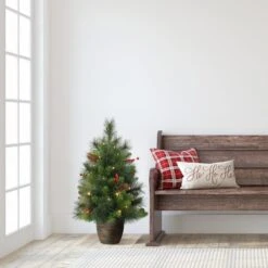 2 Ft. Pre-Lit Table Top Artificial Christmas Tree With Gold Base -Christmas Designers Store D393392S 3